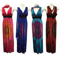 Radial Flower Print Maxi Dress with Neck Scarf